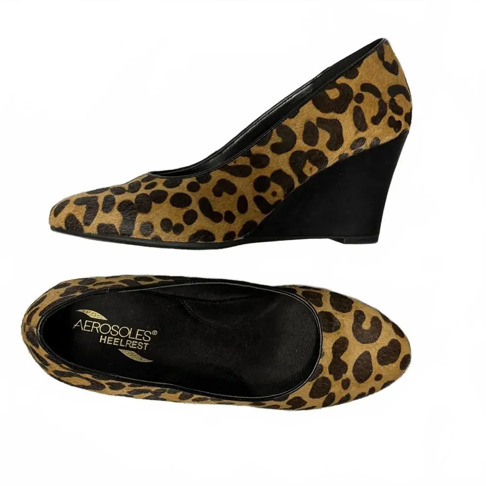 Women’s aersoles leopard print wedge heels‎ size 9.5